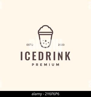 fresh drink bubble foam juice simple line style minimal taste hipster logo design vector icon illustration Stock Vector