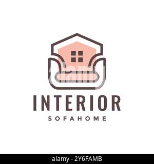 sofa armchair house interior furniture room modern minimalist style line simple logo design vector icon illustration Stock Vector