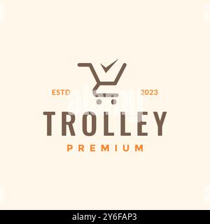 trolley buying bucket modern simple minimal line style flat logo design vector icon illustration Stock Vector