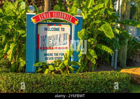 Kemah, Texas, USA - June 21, 2024: Sign near the entrance of Kemah Boardwalk. Stock Photo