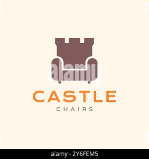 armchair sofa castle furniture interior innovation simple minimalist logo design vector icon illustration Stock Vector