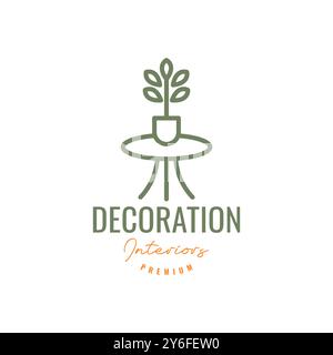 circle glass table vase pots flower plant interior furniture modern minimalist line style simple logo design vector icon illustration Stock Vector