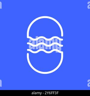 relax water wave wind beach rounded simple line style sticker logo design vector icon illustration Stock Vector