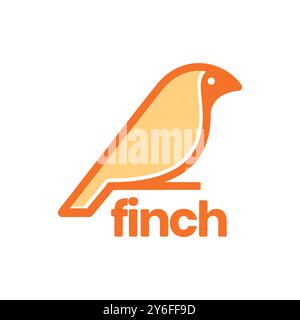 finch bird perched twig tree colorful modern mascot flat logo design vector icon illustration Stock Vector
