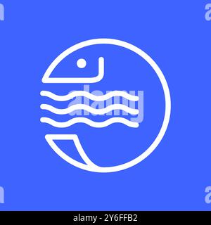 fish wave water circle line minimal clean geometric mascot logo design vector icon illustration Stock Vector