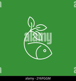 fresh fish leaf line minimal logo design vector Stock Vector