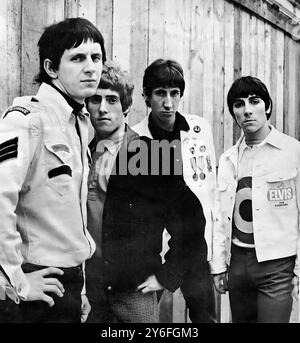 The Who. Promotional shot of the British rock group in 1965. From left to right: John Entwistle, Roger Daltrey, Pete Townshend and Keith Moon Stock Photo