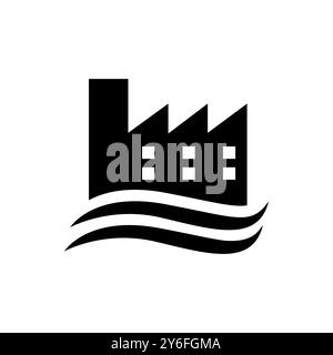 factory ocean flat modern logo design vector Stock Vector