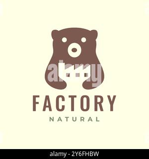 bear grizzly factory hug save forest jungle modern minimal mascot character cartoon logo design vector icon illustration Stock Vector