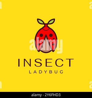insect red lady bug with leaf colorful modern mascot colorful logo design vector icon illustration Stock Vector