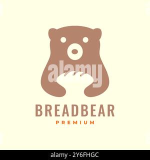 bear grizzly with bread food cute mascot character cartoon modern clean minimal logo design vector icon illustration Stock Vector