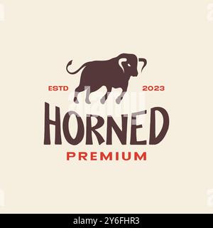 bull long horn angry simple silhouette vintage retro style simple logo design vector icon illustration Stock Vector