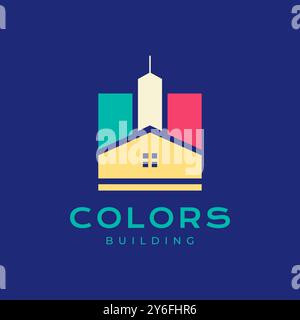 building apartment real estate house colorful exterior painting modern simple minimal logo design vector icon illustration Stock Vector