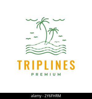 panorama view land coconut tree wind vacation line style simple modern logo design vector icon illustration Stock Vector