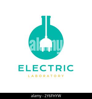 laboratory glass with electric plug science technology flat simple modern logo design vector icon illustration Stock Vector