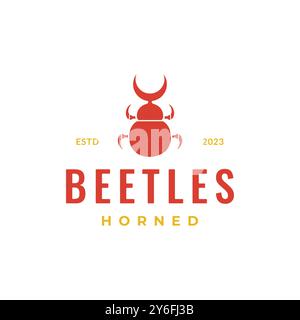 animal insect horned beetle flat clean simple minimal logo design vector illustration Stock Vector