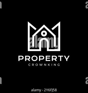 crown king building property house modern minimal clean simple line style logo design vector icon illustration Stock Vector