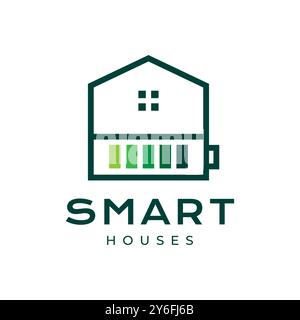 smart house electric battery modern minimalist clean line style simple logo design vector icon illustration Stock Vector