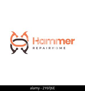 connecting hammer repair handyman services house modern minimal clean flat logo design vector illustration Stock Vector