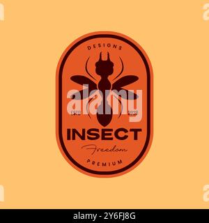 ant wings insect vintage retro style badge sticker simple logo design vector icon illustration Stock Vector