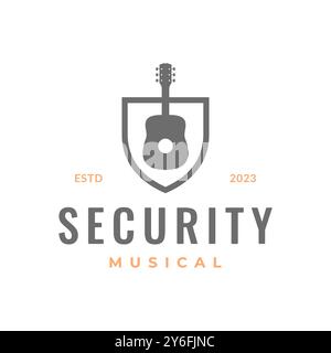 guitar security guard protection simple logo design vector icon illustration Stock Vector