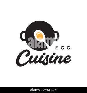 pan cooking egg cuisine food taste modern simple logo design vector icon illustration Stock Vector