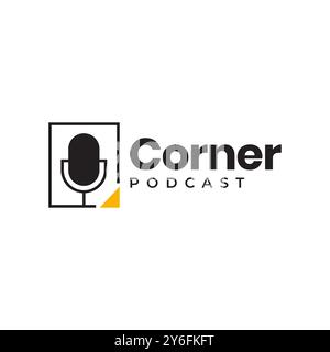 corner podcast microphone simple minimal logo design vector Stock Vector