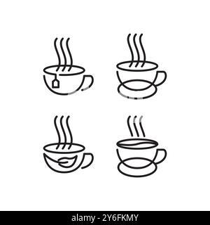cup of coffee and tea line style modern minimal set collection icon logo design vector icon illustration Stock Vector