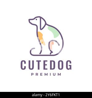 dog sit line art colorful minimal mascot logo design vector Stock Vector