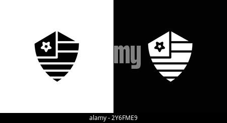 Shield USA flag icon set in thin line outline style and linear vector sign Stock Vector