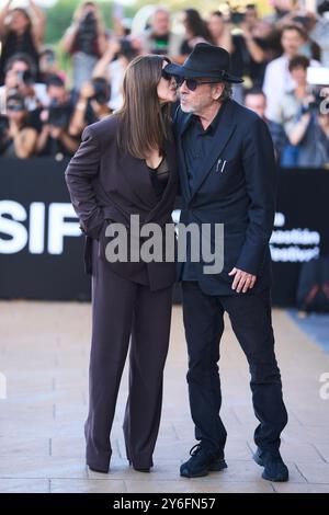 September 25, 2024, Madrid, Madrid, Spain: Monica Bellucci, Tim Burton arrives at Maria Cristina Hotel during 72nd San Sebastian International Film Festival on September 25, 2024 in Donostia / San Sebastian, Spain (Credit Image: © Jack Abuin/ZUMA Press Wire) EDITORIAL USAGE ONLY! Not for Commercial USAGE! Stock Photo