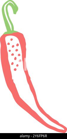 Chili pepper hand painted with ink brush isolated on white background Stock Vector