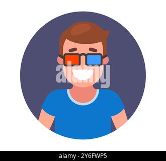 man wears 3D glasses in cinema. 3D cinema Stock Vector
