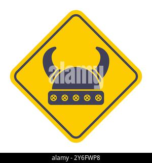 Viking helmet icon on yellow background. warrior sign. Stock Vector