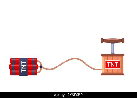 Explosives with a detonator and wire. Preparing for an explosion. Stock Vector