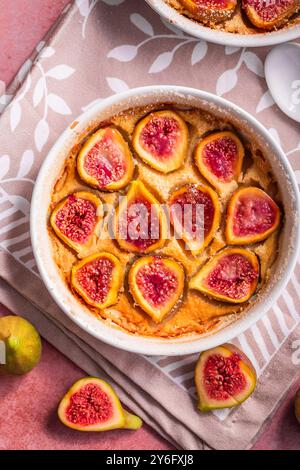 Delicious homemade fig pie on kitchen table Stock Photo