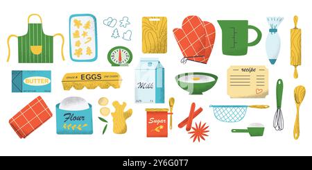 Ingredients, utensils and tools for baking Stock Vector