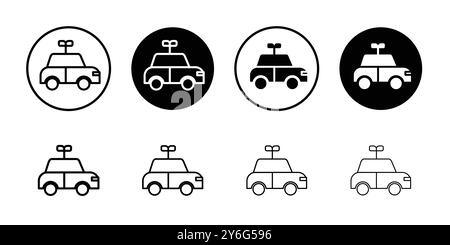 Clockwork car toy icon set in thin line outline style and linear vector sign Stock Vector