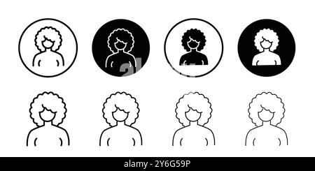 afro-american woman or girl icon set in thin line outline style and linear vector sign Stock Vector