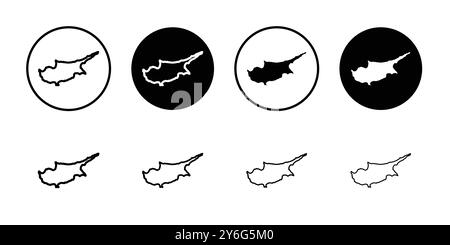 Cyprus map icon set in thin line outline style and linear vector sign Stock Vector