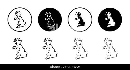 United Kingdom map icon set in thin line outline style and linear vector sign Stock Vector