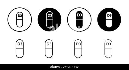 Vitamin D3 icon set in thin line outline style and linear vector sign Stock Vector