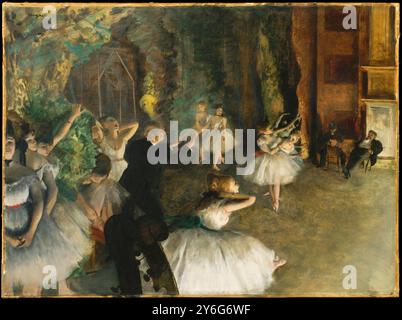 The Rehearsal of the Ballet Onstage. Edgar Degas. ca. 1874. Stock Photo