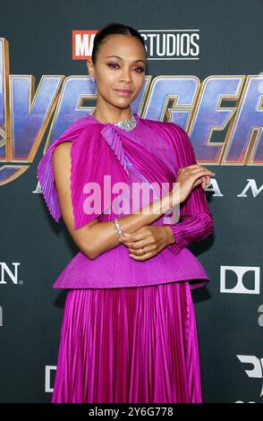 Zoe Saldana at the World premiere of 'Avengers: Endgame' held at the LA Convention Center in Los Angeles, USA on April 22, 2019. Stock Photo