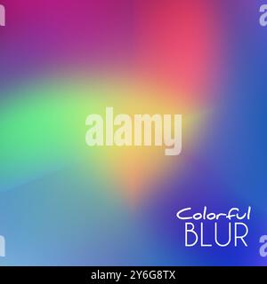 Colorful blur with multicolor gradient by pinkish red, warm purple, light green and orange-yellow colors on blue background. Vector graphic pattern Stock Vector