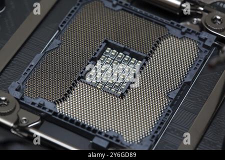 Modern socket for central processor unit CPU on motherboard Stock Photo