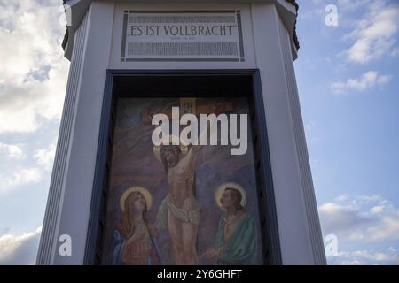 Christ on the cross, fresco from a wayside shrine, Trofaiach, Styria, Austria, Europe Stock Photo