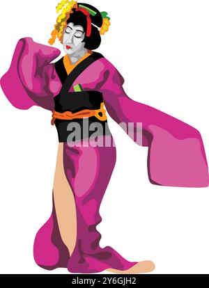 Japanese Kabuki Mask Traditional Dancer Girl Stock Vector