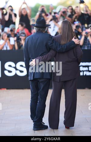 Monica Bellucci, Tim Burton arrives at Maria Cristina Hotel during 72nd San Sebastian International Film Festival on September 25, 2024 in Donostia / San Sebastian, Spain. Stock Photo