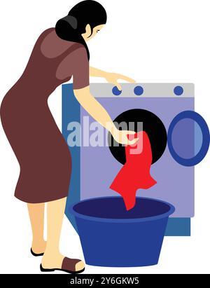 Beauty Girl Washing Clothes Stock Vector